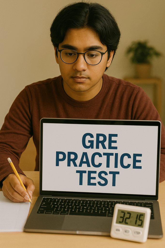 Student practicing GRE time management with a digital timer